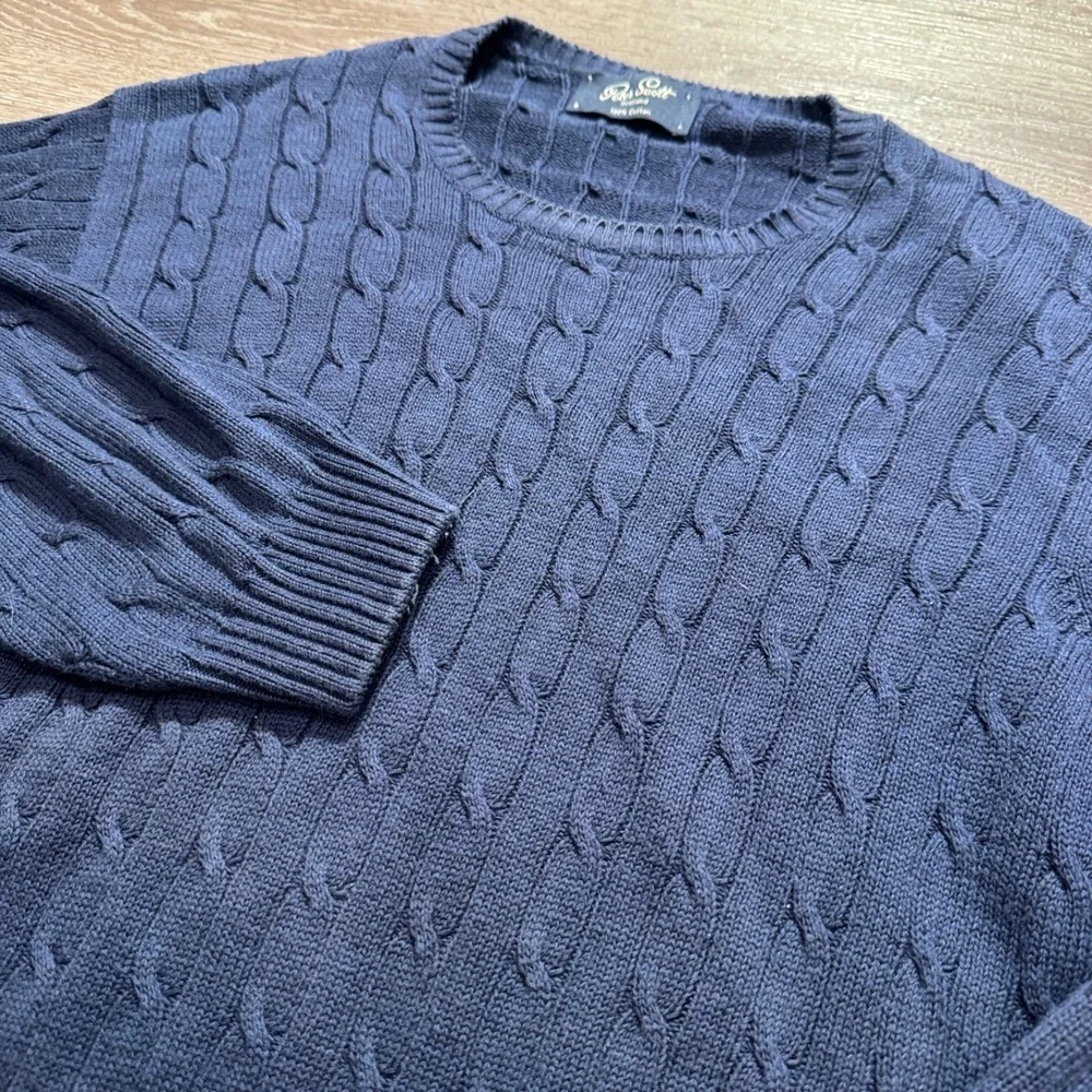 Peter Scott Sweater Mens‎ 44 Large Cotton Cable Knit Scotland Vintage Pullover
